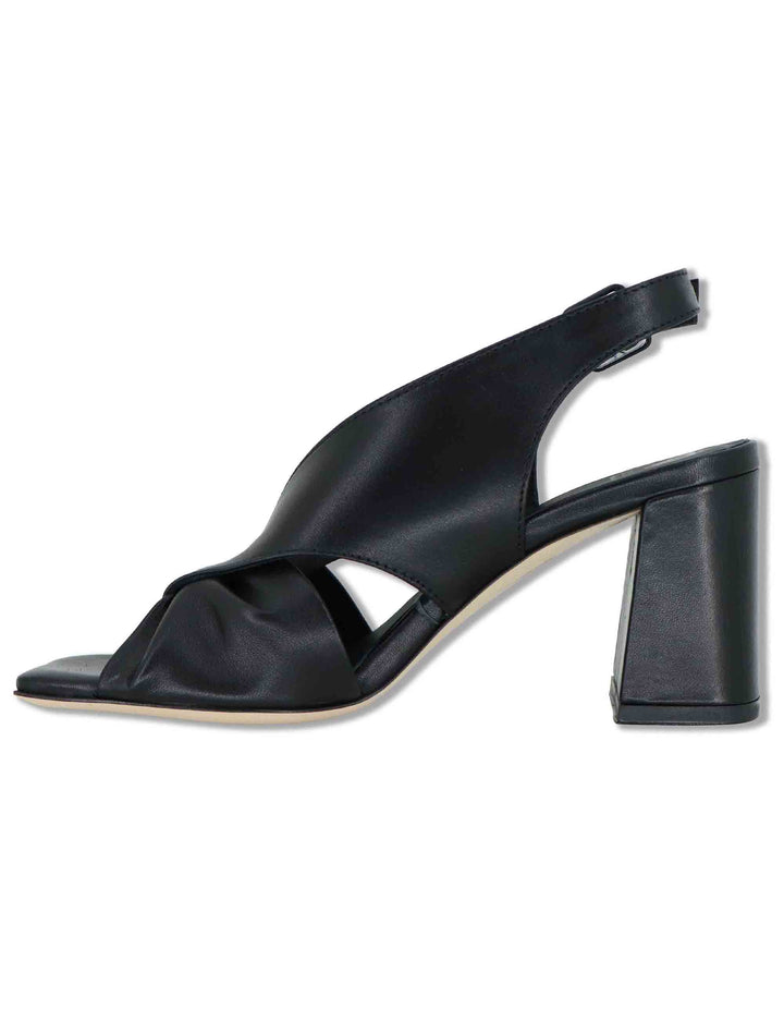 Sandali donna slingback in pelle nera con punta quadra e tacco grosso DS2674/G 001 L'Arianna 