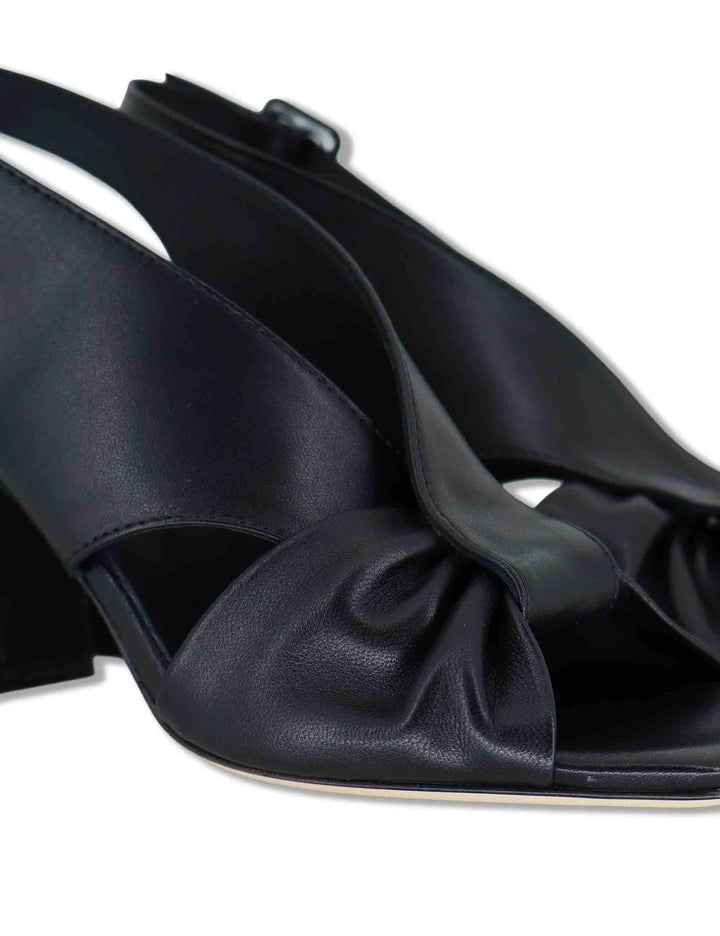 Sandali donna slingback in pelle nera con punta quadra e tacco grosso DS2674/G 001 L'Arianna 