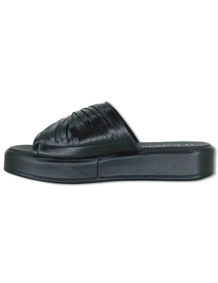 Sandali donna in pelle nera con zeppa bassa e sottopiede imbottito ZB03 1 Le Bohemien 