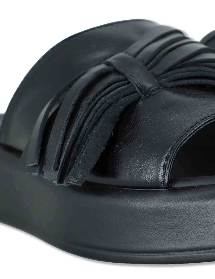 Sandali donna in pelle nera con zeppa bassa e sottopiede imbottito ZB03 1 Le Bohemien 