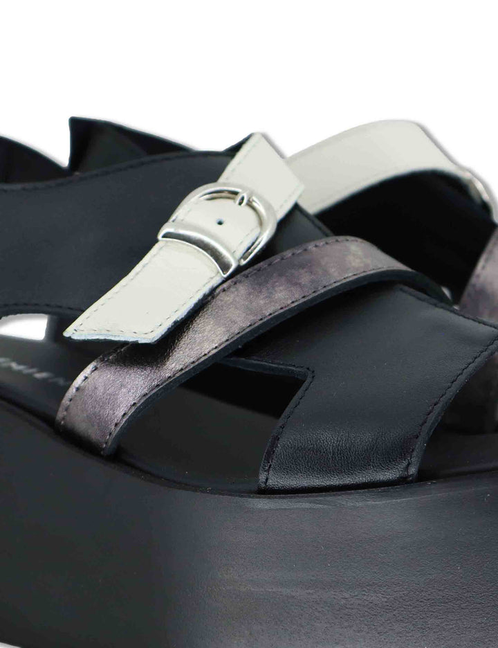Sandali donna in pelle nera con incroci e zeppa in gomma leggera ZE14 2 Le Bohemien 