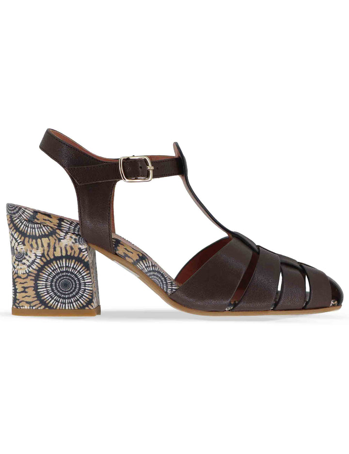Sandali donna in pelle marrone con cinturino alla caviglia e tacco medio 5105P 014 Les Venues 