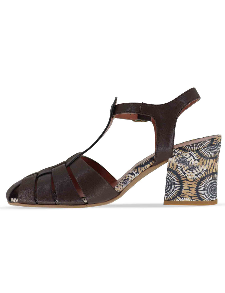 Sandali donna in pelle marrone con cinturino alla caviglia e tacco medio 5105P 014 Les Venues 