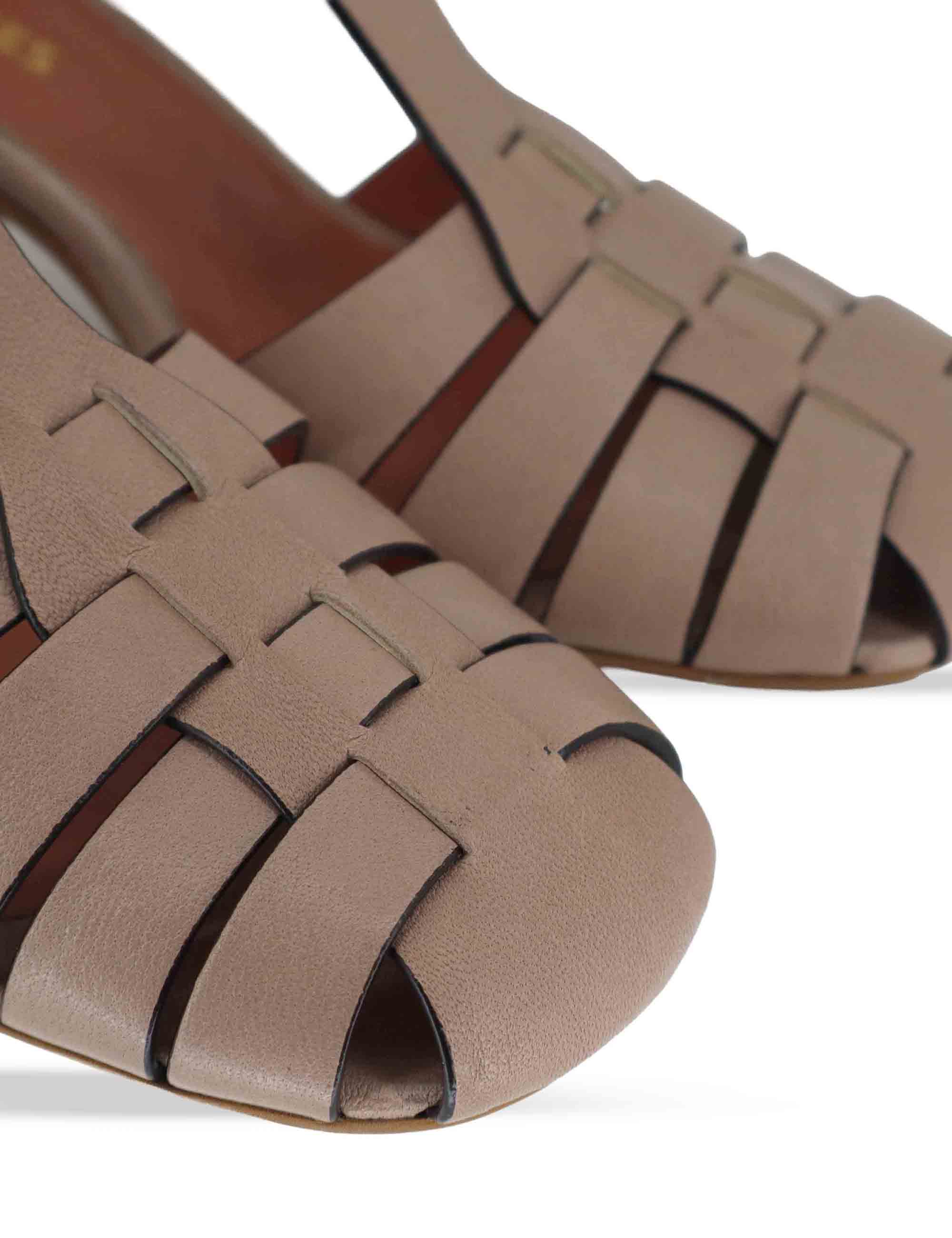 Sandali donna in pelle marrone con beige alla caviglia e tacco medio 5105P 015 Les Venues 
