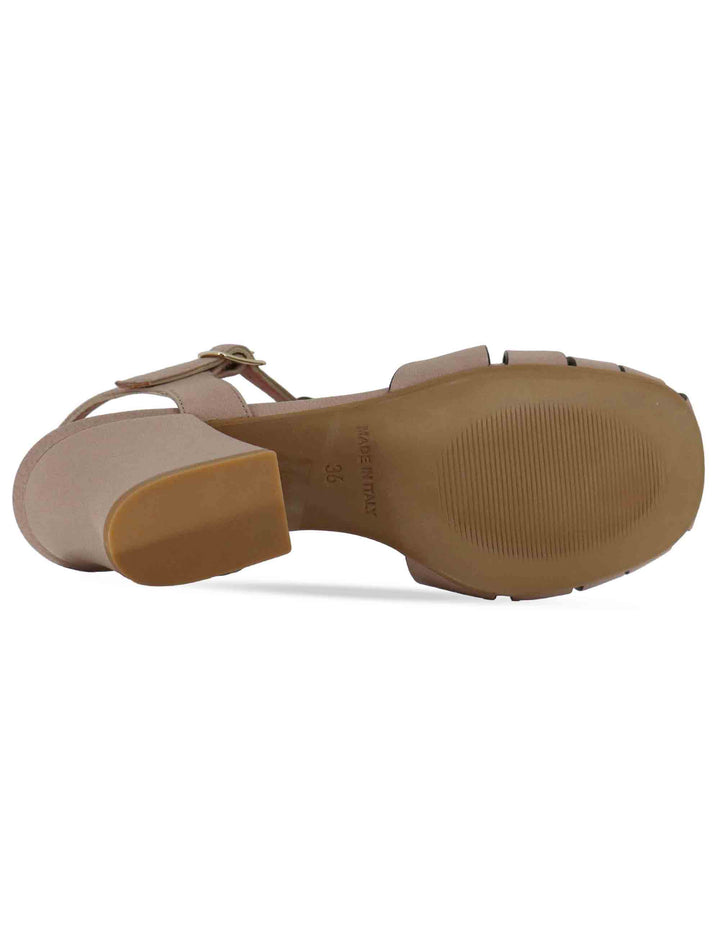 Sandali donna in pelle marrone con beige alla caviglia e tacco medio 5105P 015 Les Venues 