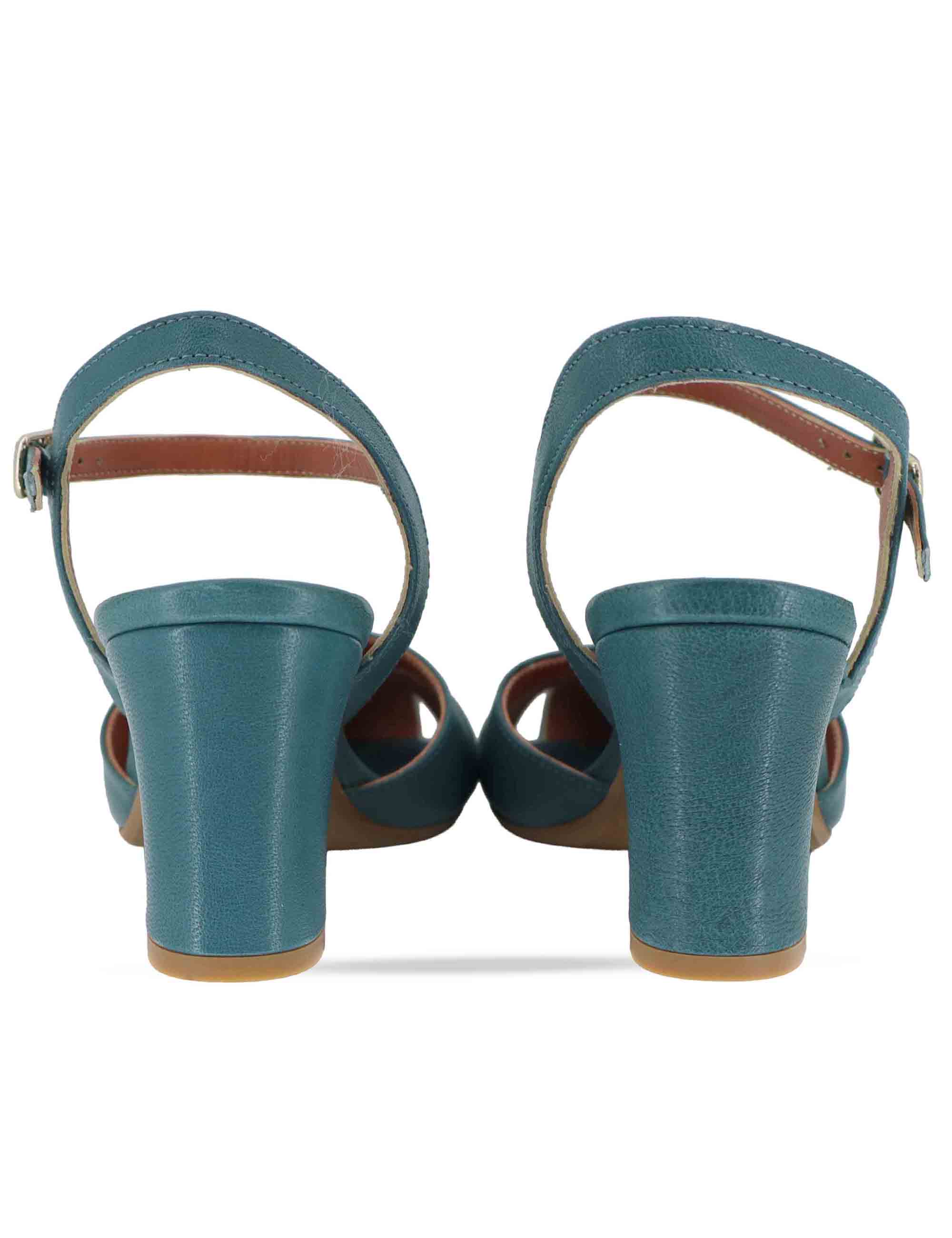Sandali donna in pelle petrolio con tacco medio e cinturino alla caviglia 5145P 088 Les Venues 