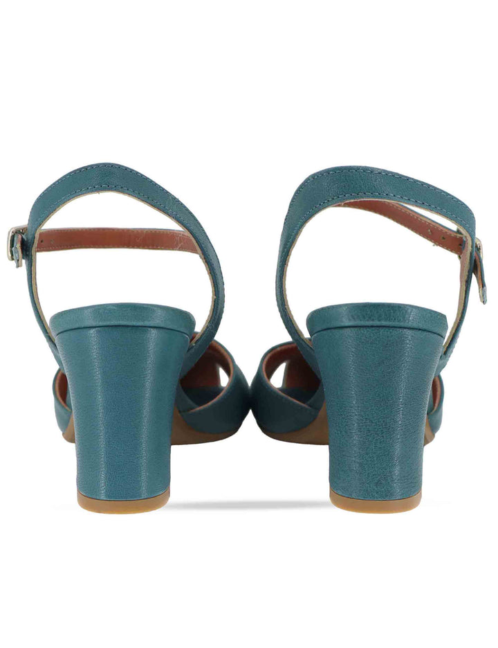 Sandali donna in pelle petrolio con tacco medio e cinturino alla caviglia 5145P 088 Les Venues 