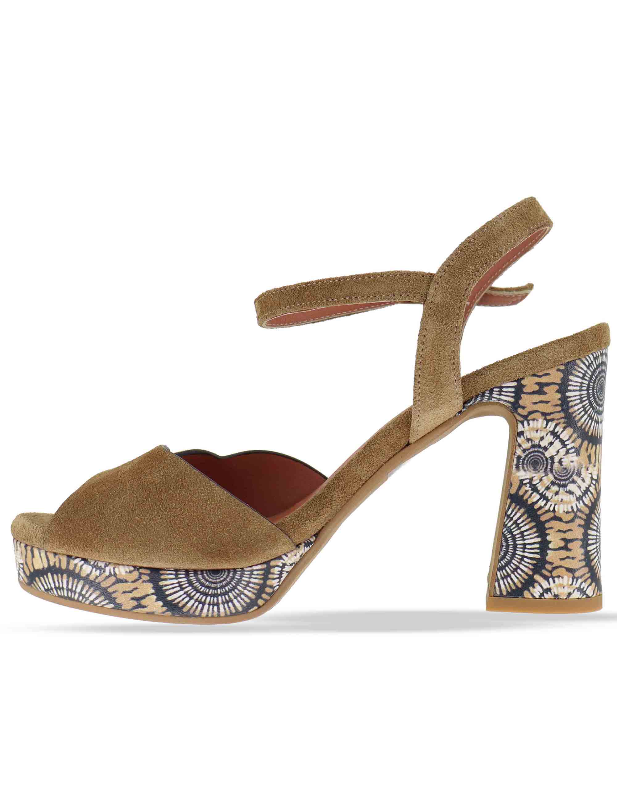 Sandali donna in camoscio taupe tacco alto e plateau con cinturino 6261K 032 Les Venues 