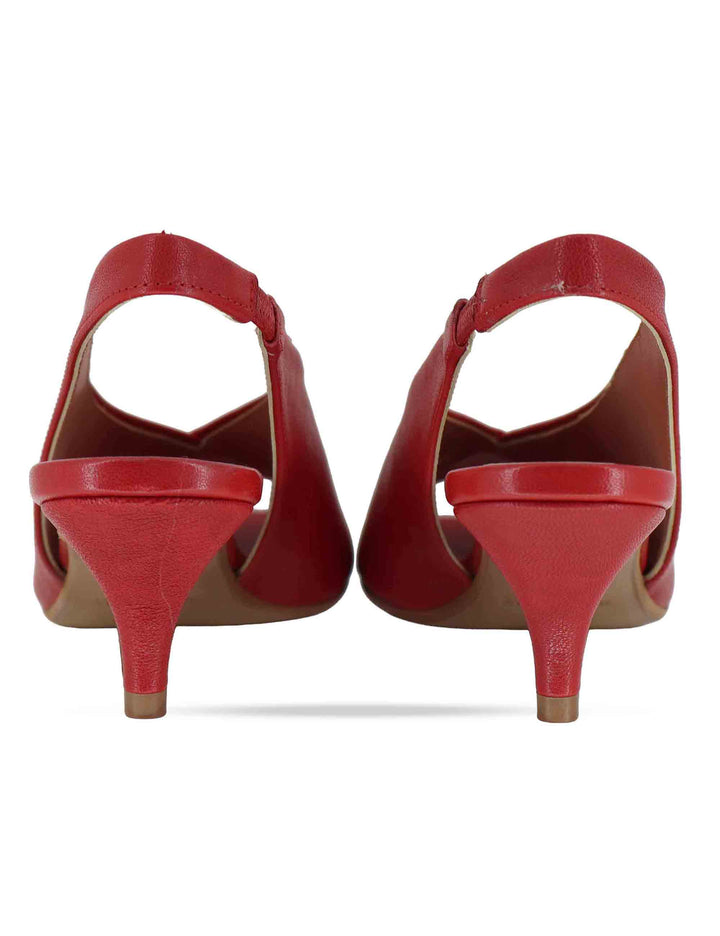 Sandali donna slingback in pelle rossa tacco basso D801 004 Les Venues 