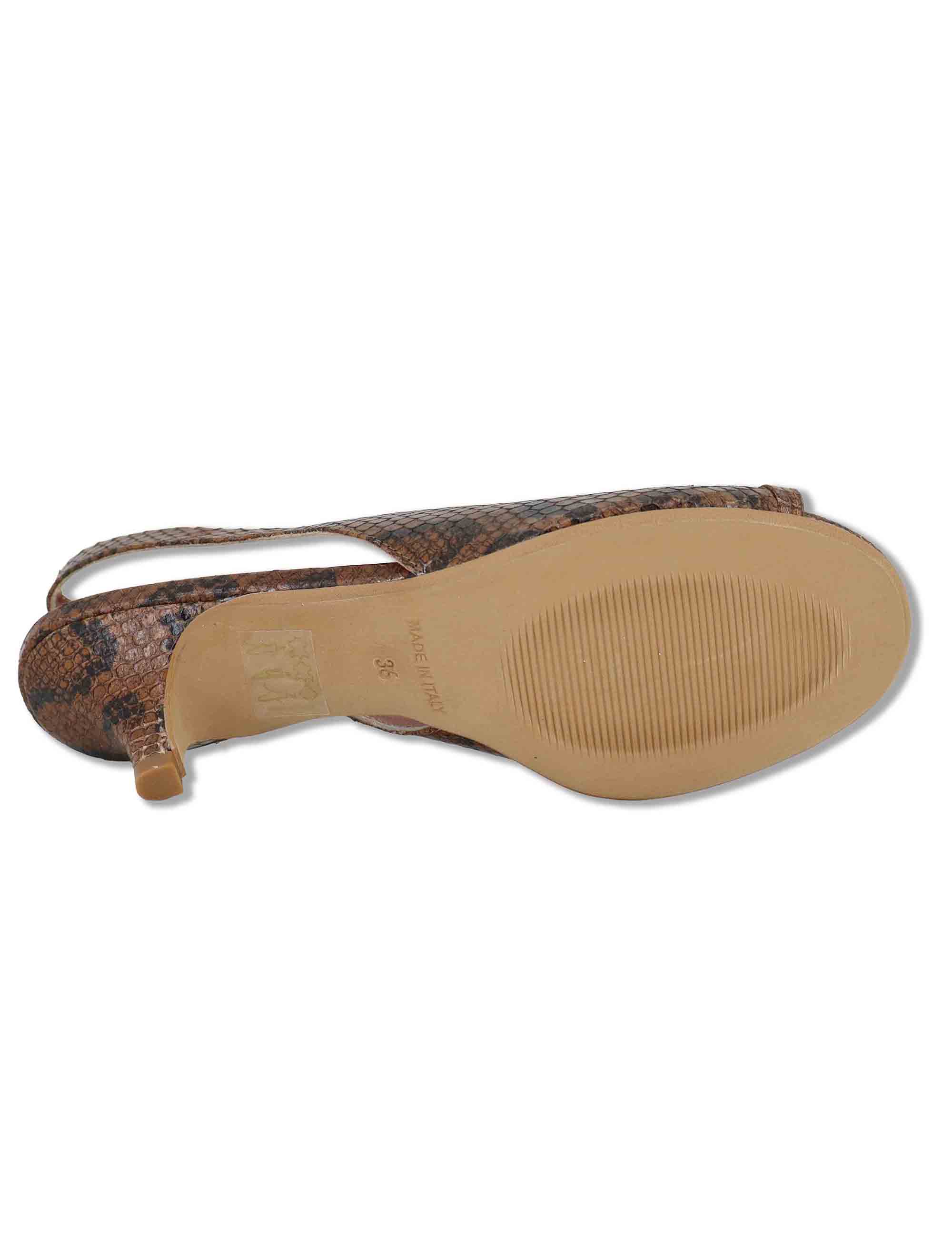 Sandali donna slingback in pelle marrone stampata tacco basso D801 014 Les Venues 