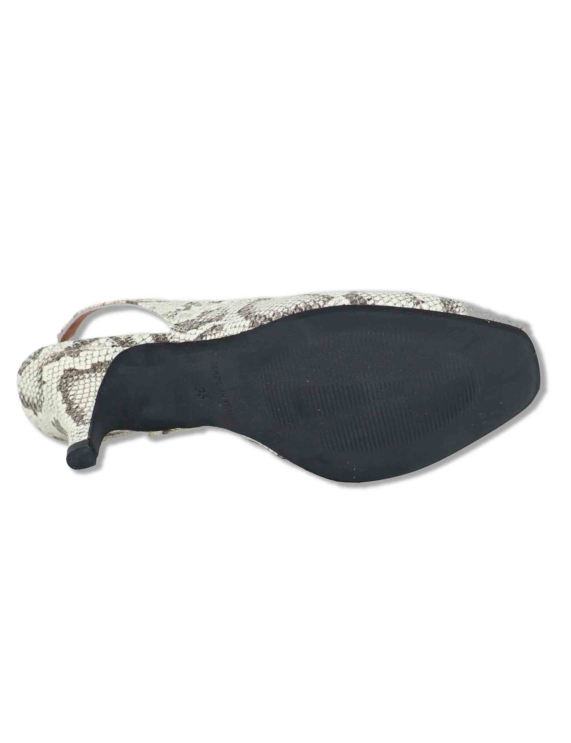 Sandali donna slingback in pelle bianca stampata con tacco alto E401 078 Les Venues 