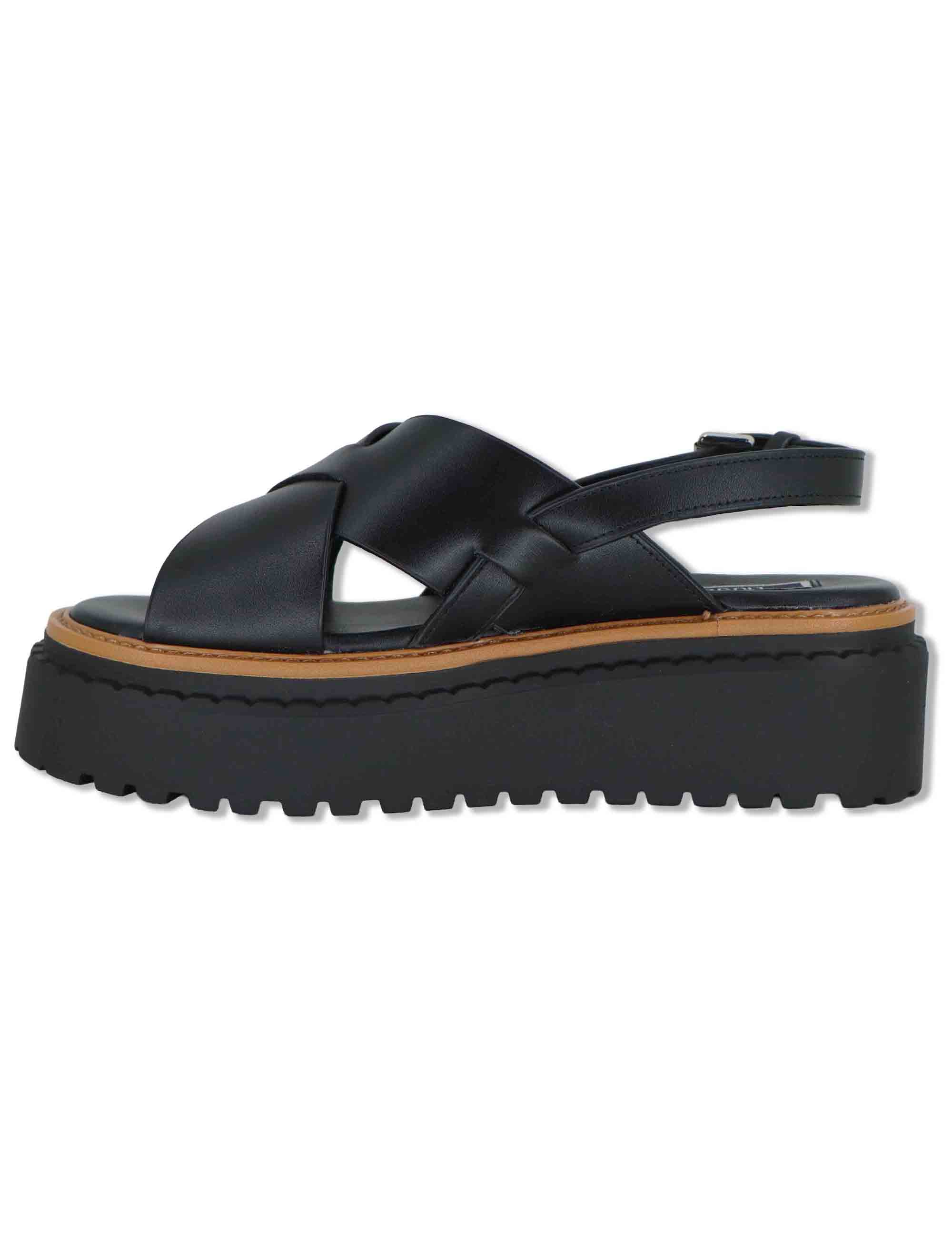 Sandali donna in pelle nera a doppio incorcio e zeppa in gomma BESSIE 02 BLACK Liu-Jo 