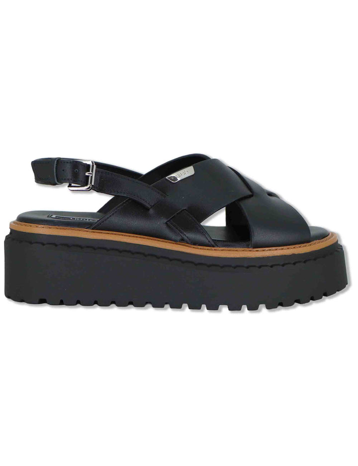 Sandali donna in pelle nera a doppio incorcio e zeppa in gomma BESSIE 02 BLACK Liu-Jo 