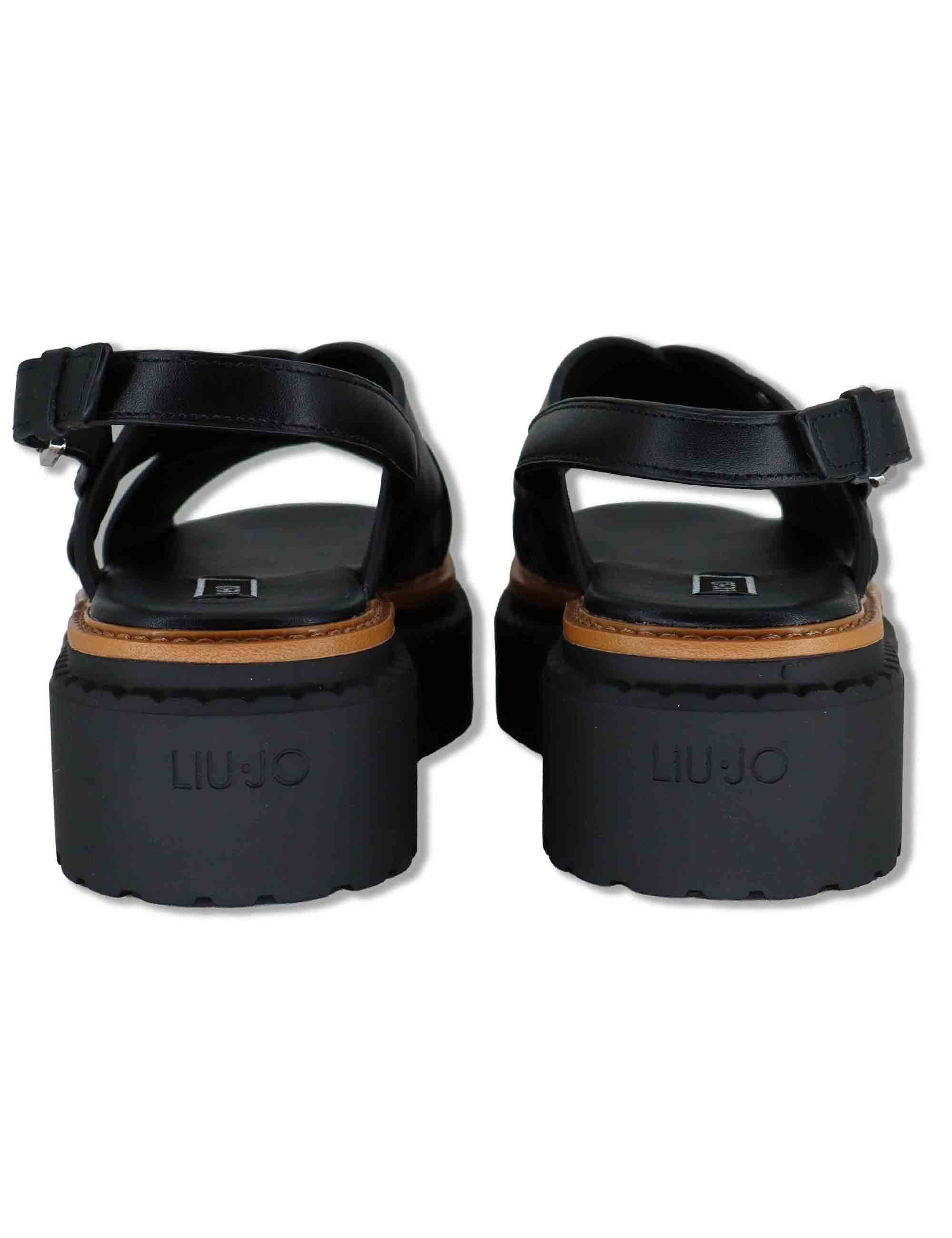 Sandali donna in pelle nera a doppio incorcio e zeppa in gomma BESSIE 02 BLACK Liu-Jo 