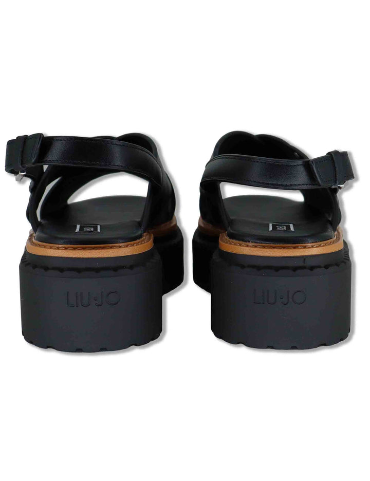 Sandali donna in pelle nera a doppio incorcio e zeppa in gomma BESSIE 02 BLACK Liu-Jo 