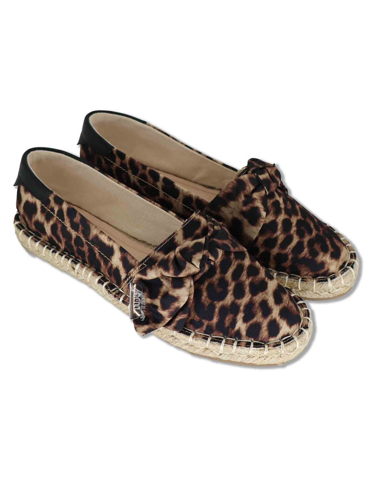 Mocassini donna in tessuto animalier con zeppa in corda e fiocco CAPRI 03 LEOPARD Liu-Jo 