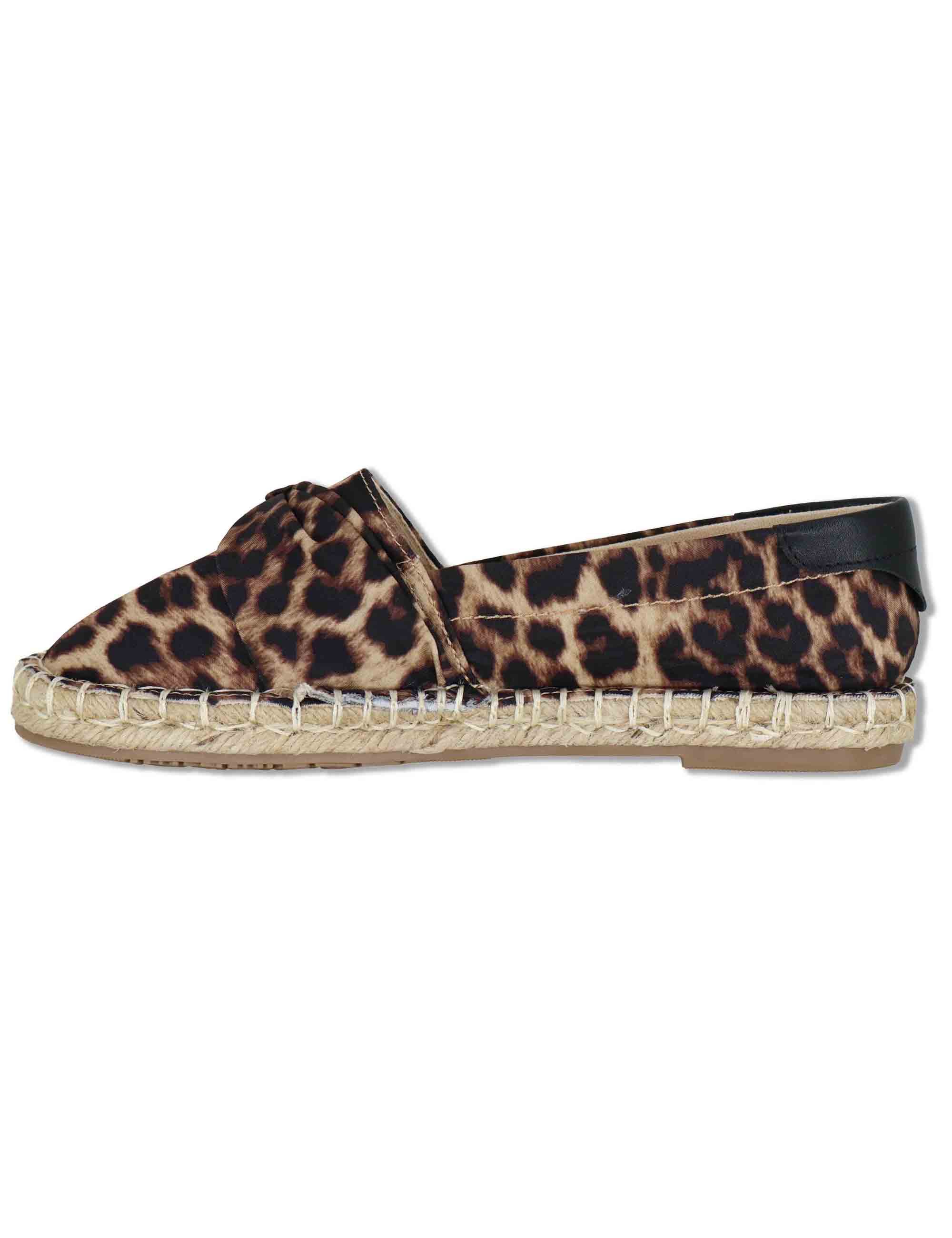 Mocassini donna in tessuto animalier con zeppa in corda e fiocco CAPRI 03 LEOPARD Liu-Jo 