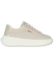 Women's off-white leather and fabric sneakers CASPER 01 GOLD