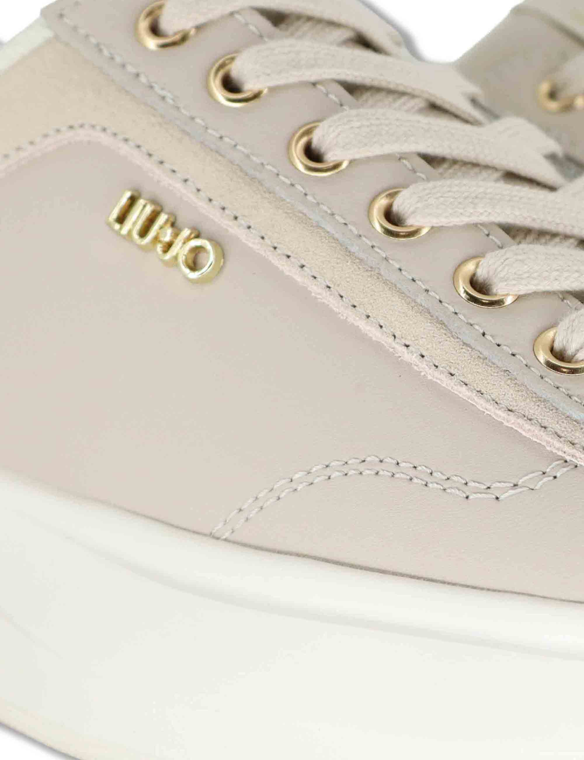 Sneakers donna in pelle e tessuto off white con suola alta in gomma CASPER 01 GOLD Liu-Jo 