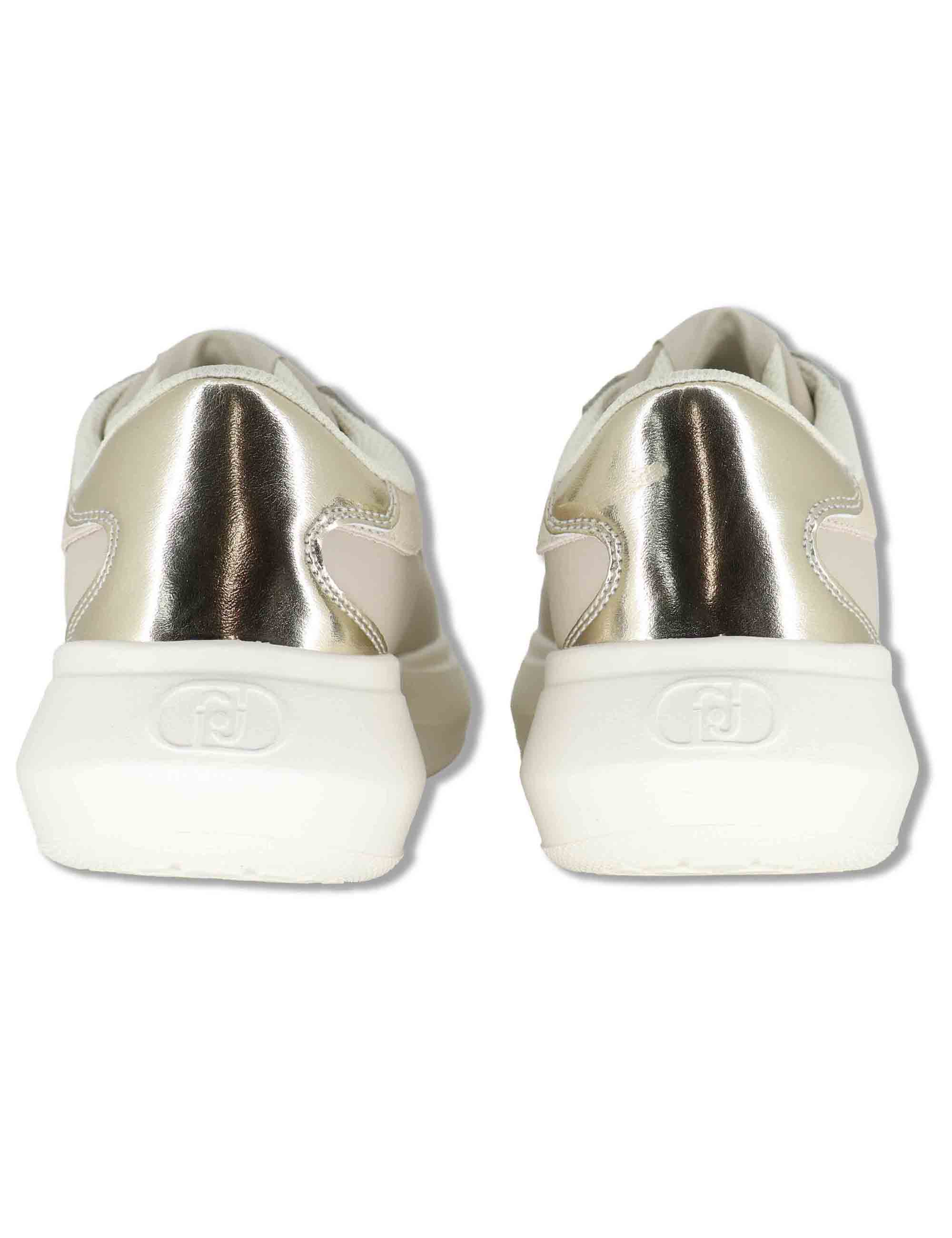 Sneakers donna in pelle e tessuto off white con suola alta in gomma CASPER 01 GOLD Liu-Jo 