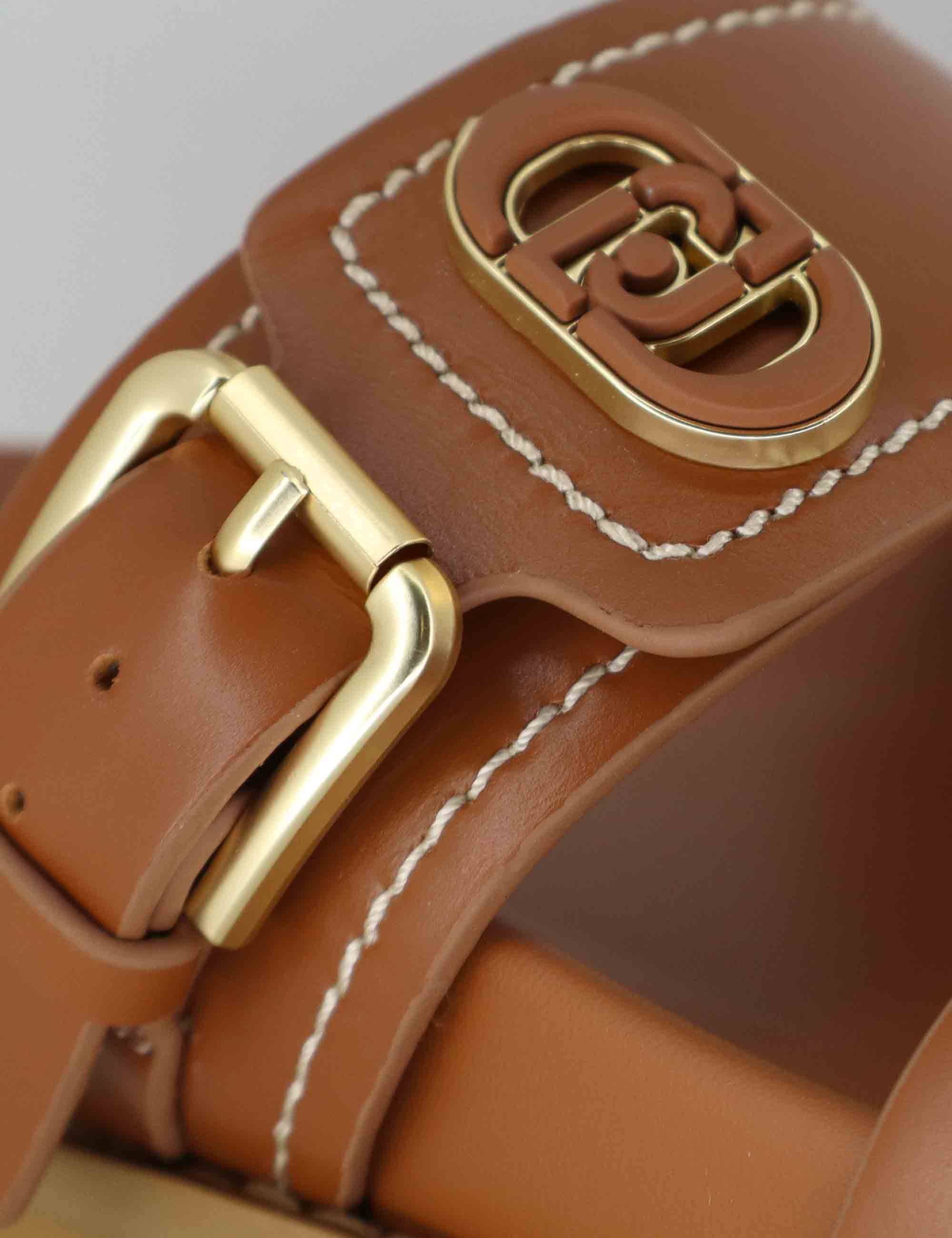 Sandali donna in pelle cuoio con fibbia laterale e fussbett di 4 cm LIVIA 02 SADDLE Liu-Jo 
