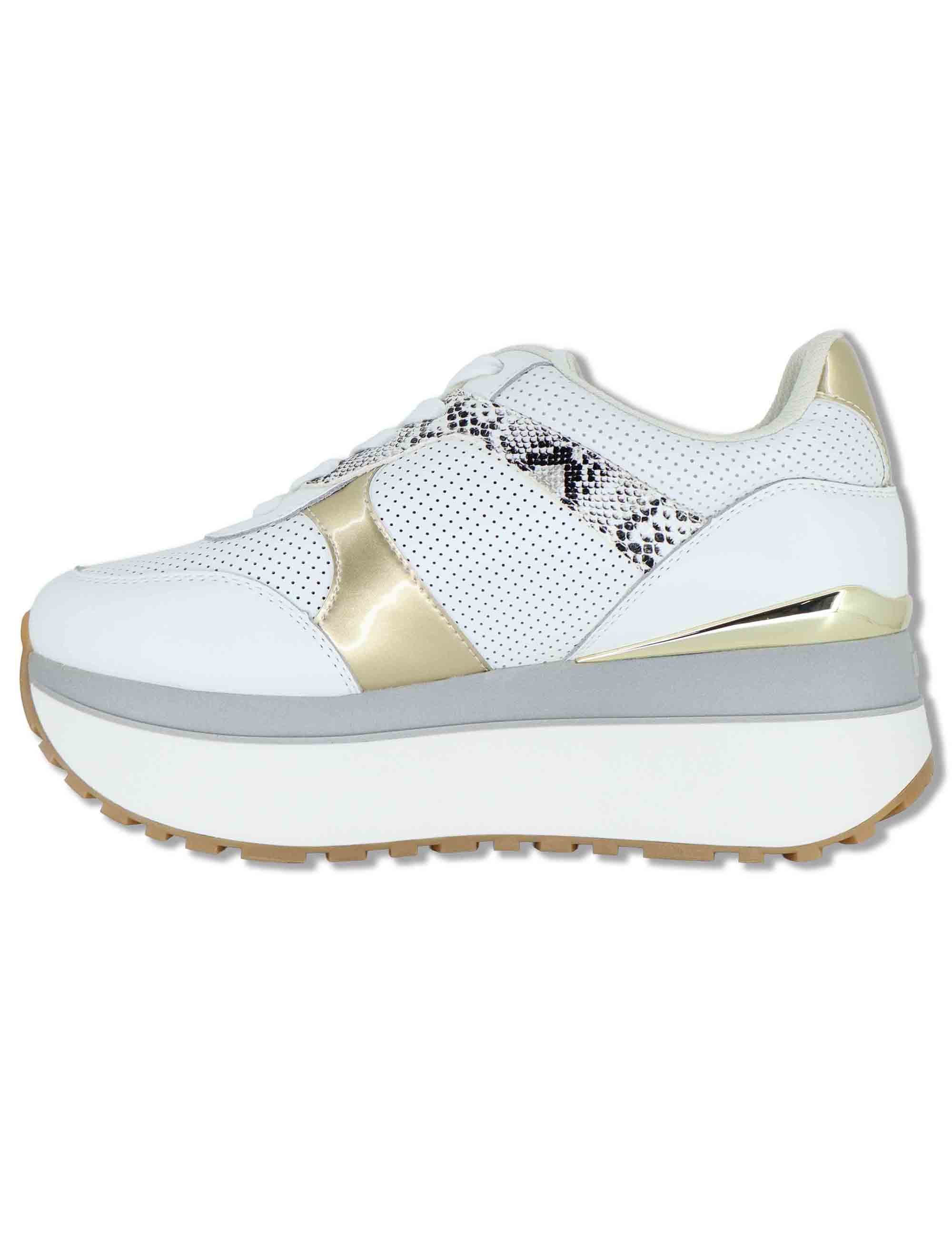 Sneakers donna in pelle bianca con riporti in contrasto e suola alta 5cm MAXI WONDER 02 BIS GOLD Liu-Jo 
