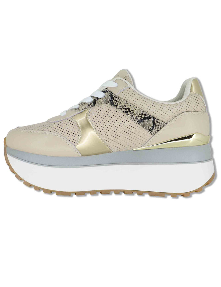 Sneakers donna in pelle beige con riporti in contrasto  e suola alta 5cm MAXI WONDER 02 BIS ROPE/LIGHT GOLD Liu-Jo 