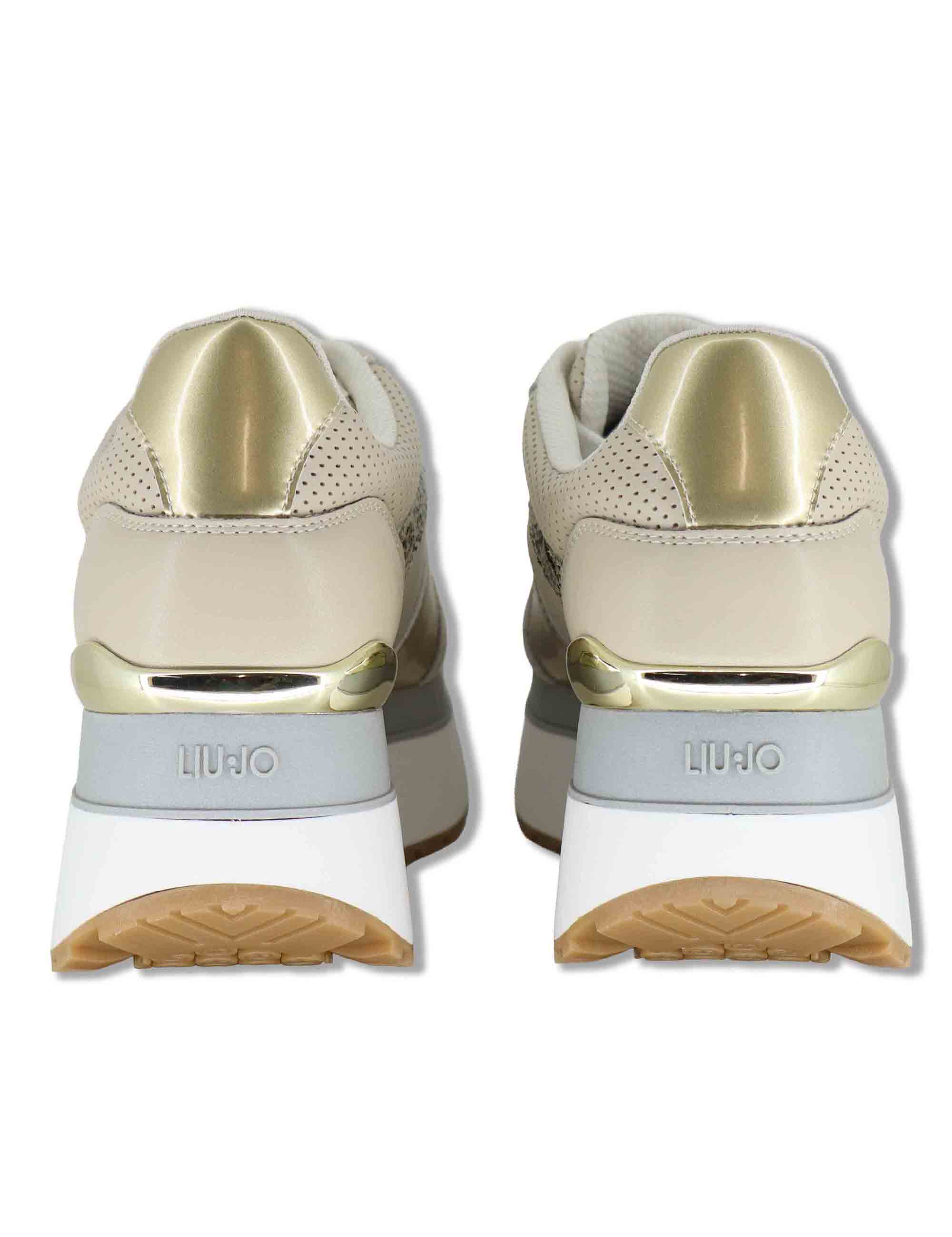Sneakers donna in pelle beige con riporti in contrasto  e suola alta 5cm MAXI WONDER 02 BIS ROPE/LIGHT GOLD Liu-Jo 