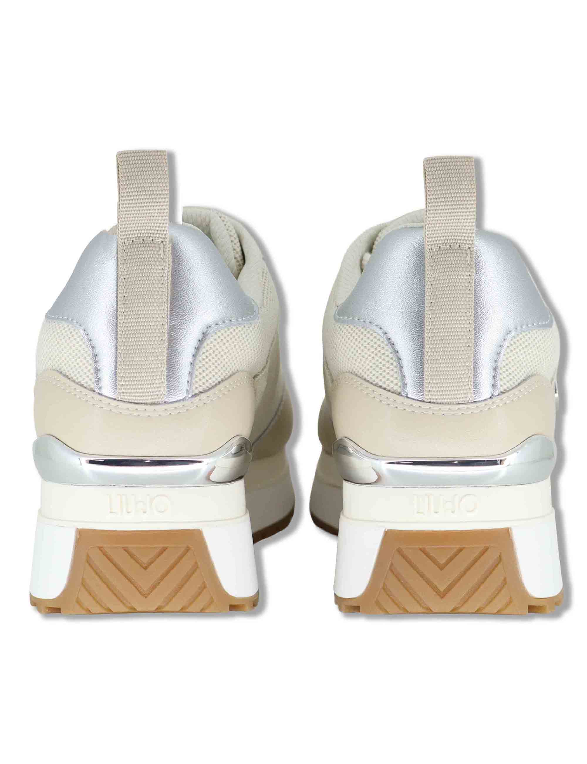 Sneakers donna in pelle e tessuto beige con suola alta in gomma MAXI WONDER 97 BIS ROPE Liu-Jo 