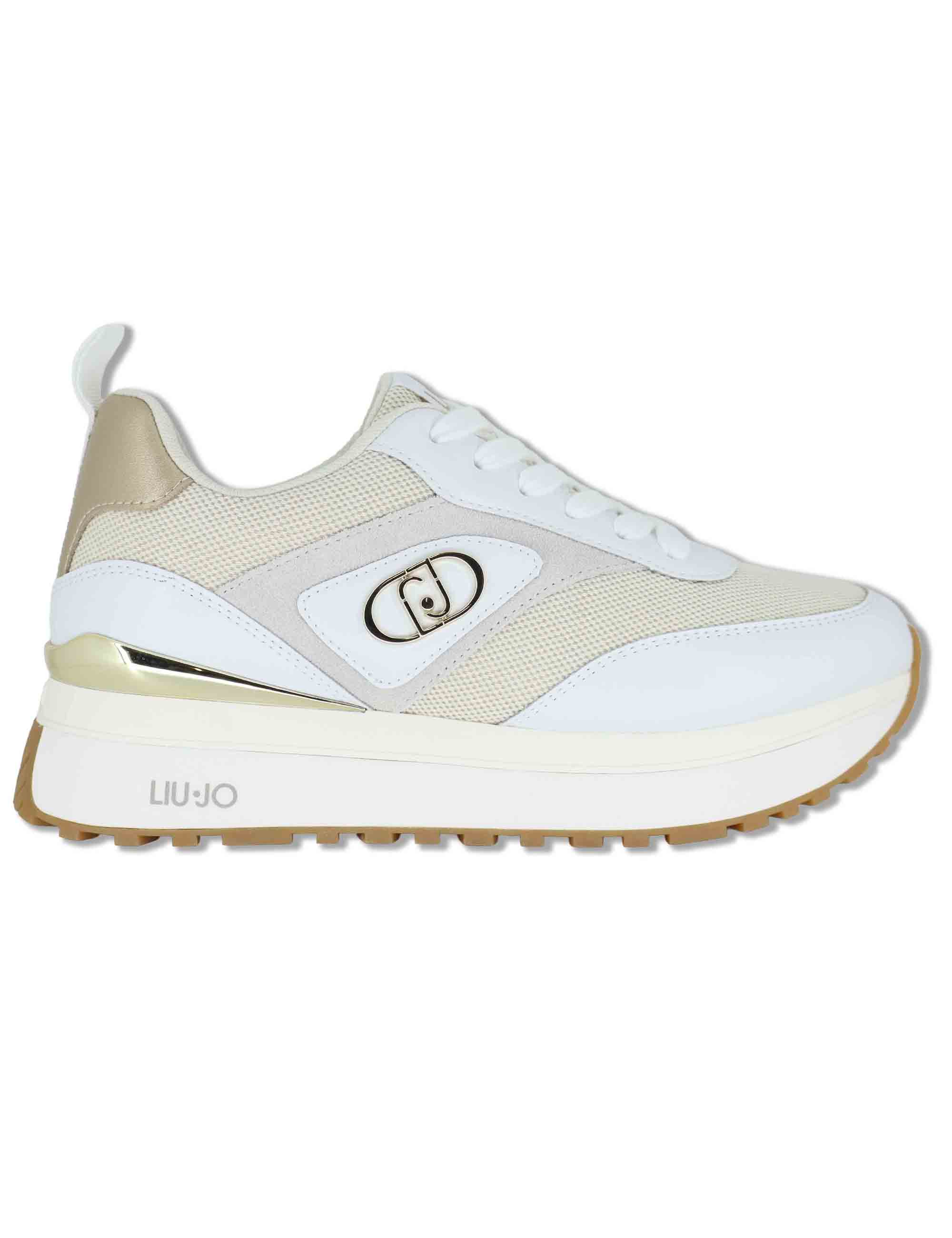 Sneakers donna in pelle e tessuto bianco con suola alta in gomma MAXI WONDER 97 BIS WHITE Liu-Jo 