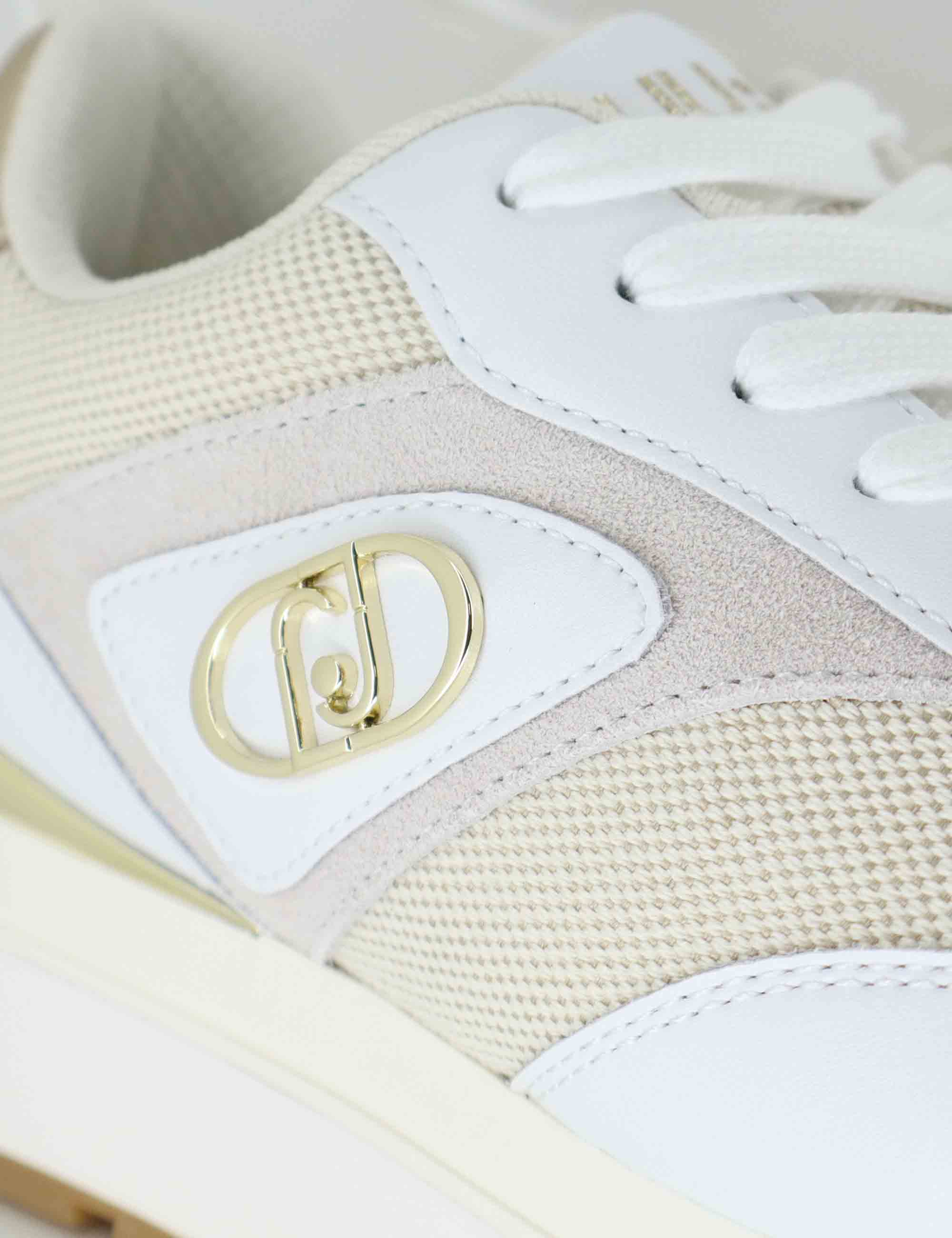 Sneakers donna in pelle e tessuto bianco con suola alta in gomma MAXI WONDER 97 BIS WHITE Liu-Jo 