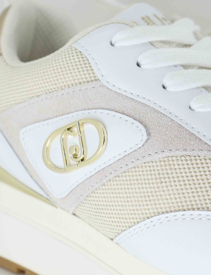 Sneakers donna in pelle e tessuto bianco con suola alta in gomma MAXI WONDER 97 BIS WHITE Liu-Jo 