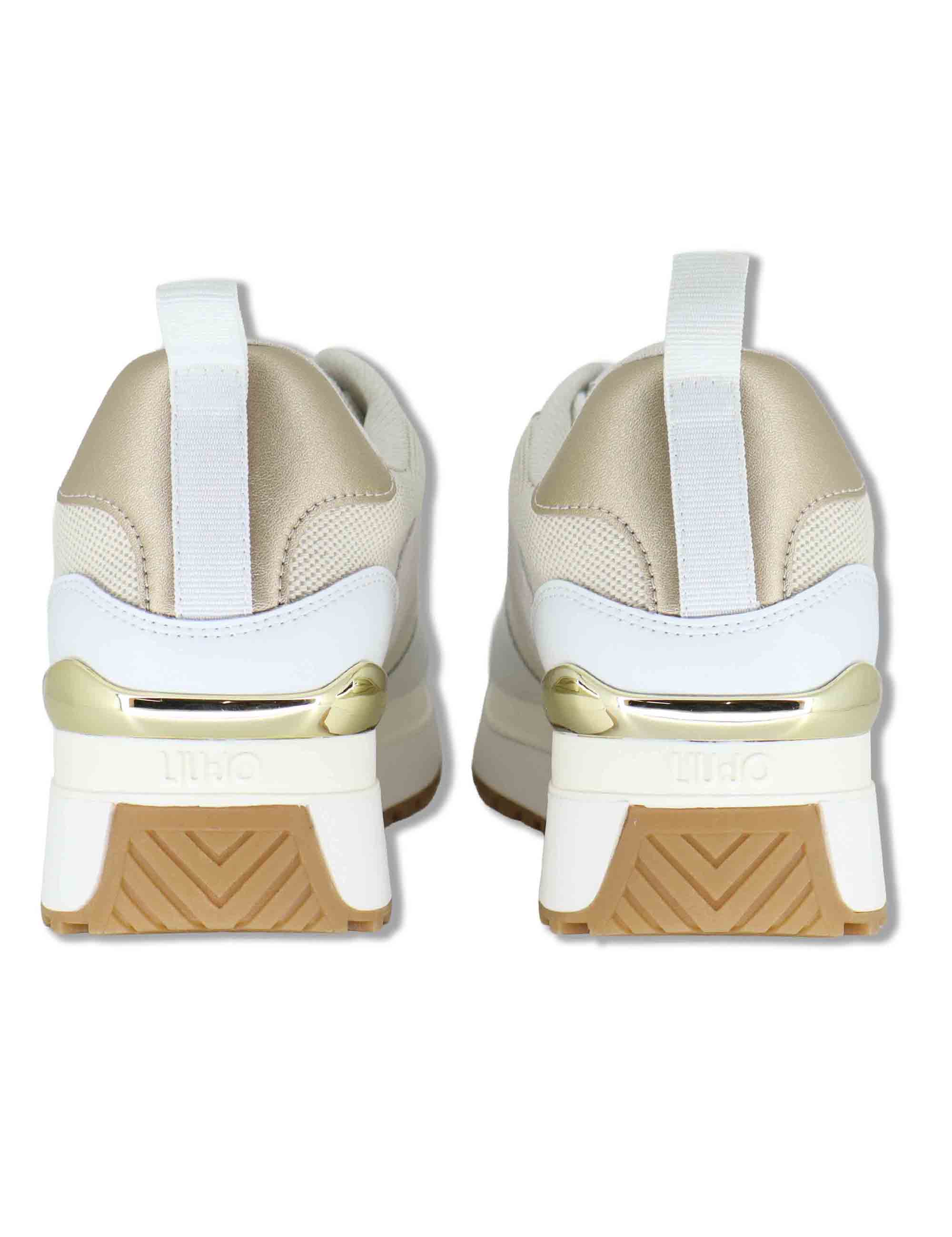 Sneakers donna in pelle e tessuto bianco con suola alta in gomma MAXI WONDER 97 BIS WHITE Liu-Jo 