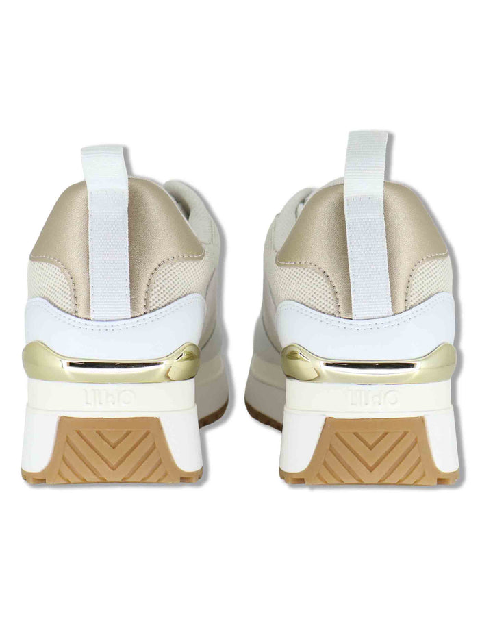 Sneakers donna in pelle e tessuto bianco con suola alta in gomma MAXI WONDER 97 BIS WHITE Liu-Jo 