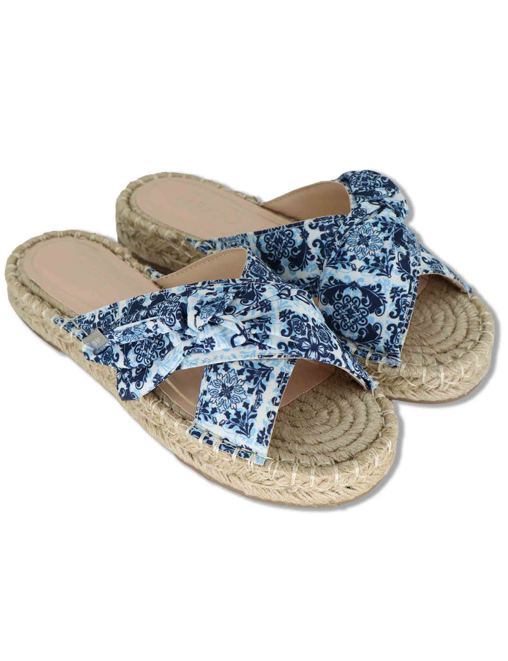 Sandali donna espadrillas in tessuto bianco a fantasia con incrocio e fiocco PAROS 03 CAPRI Liu-Jo 