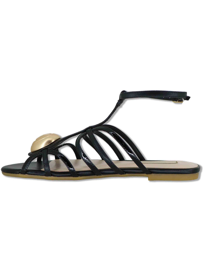 Sandali bassi donna in pelle nera con fascette e cinturino alla caviglia SANDY 02 BLACK Liu-Jo 