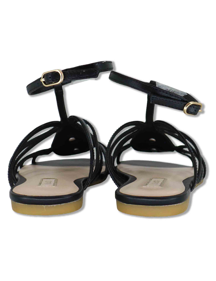 Sandali bassi donna in pelle nera con fascette e cinturino alla caviglia SANDY 02 BLACK Liu-Jo 