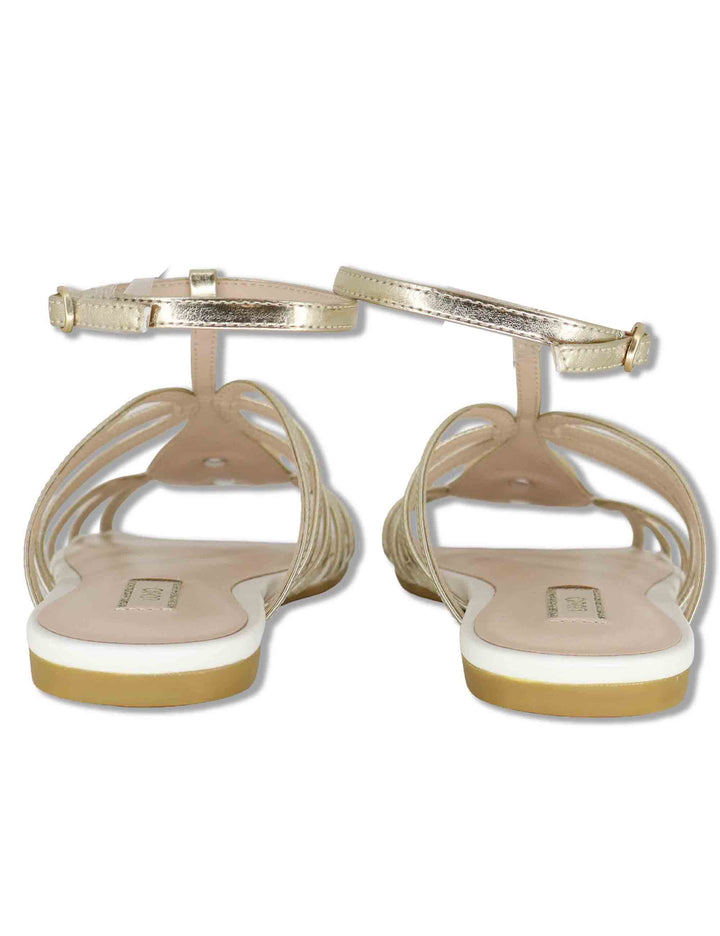 Sandali bassi donna in pelle platino con fascette e cinturino alla caviglia SANDY 02 GOLD Liu-Jo 