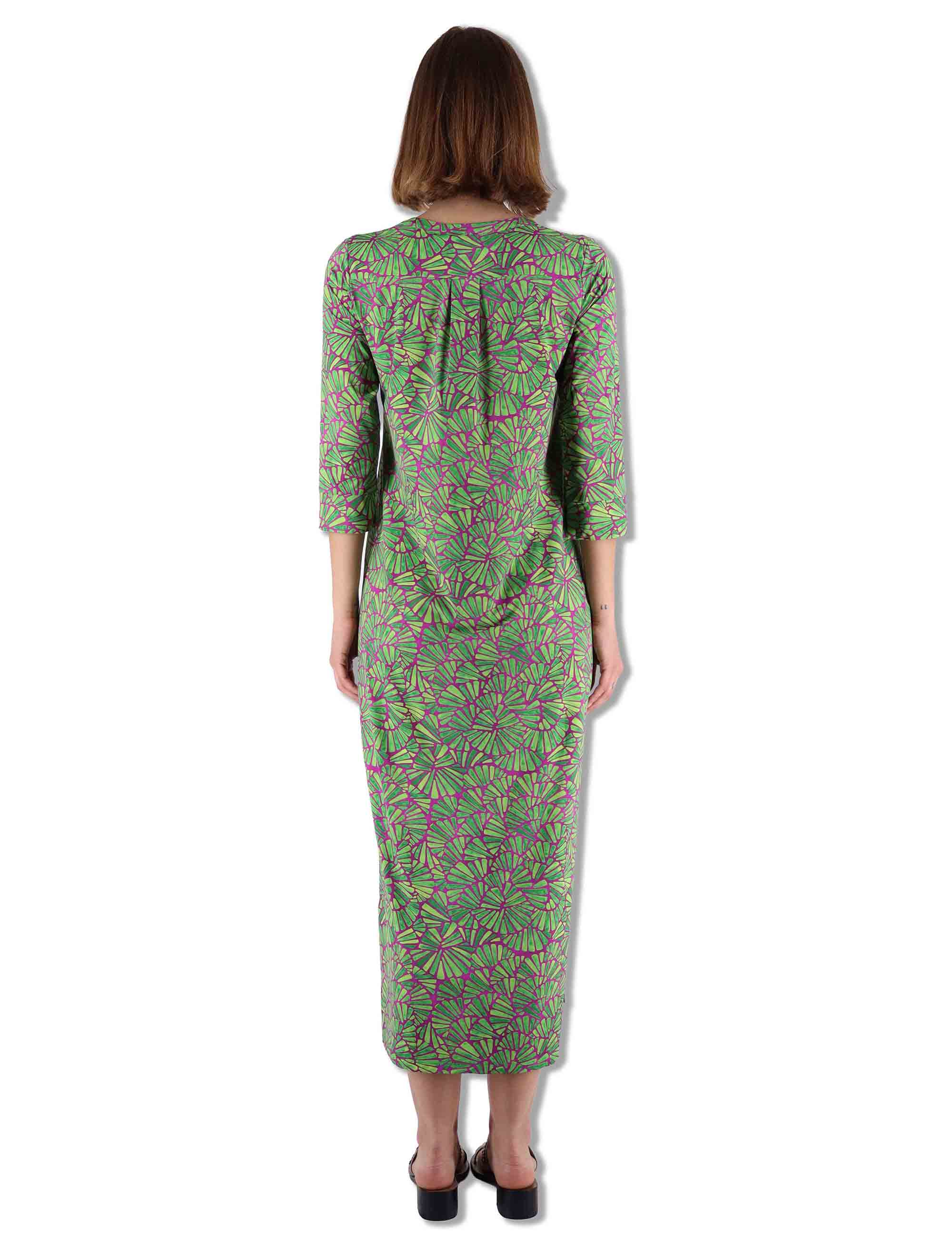 Abiti lunghi donna Shell in tessuto stampato verde con maniche a 3/4 JF667370672 A5032 Maliparmi 