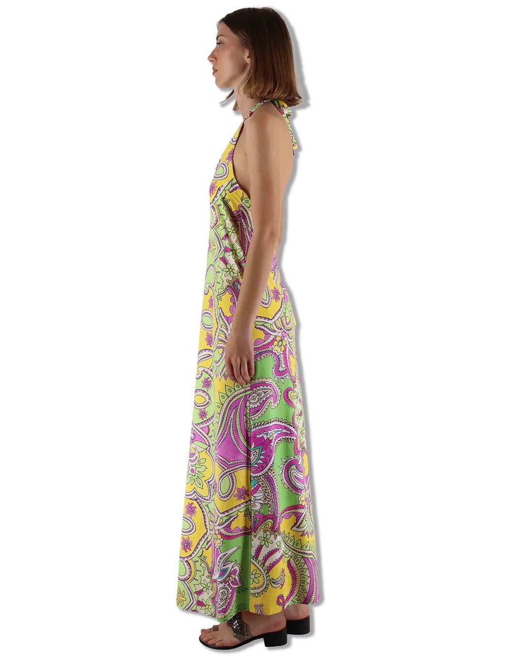 Abiti donna Hippie Lotus in tessuto stampato verde e blu senza maniche JF671170671 D6084 Maliparmi 