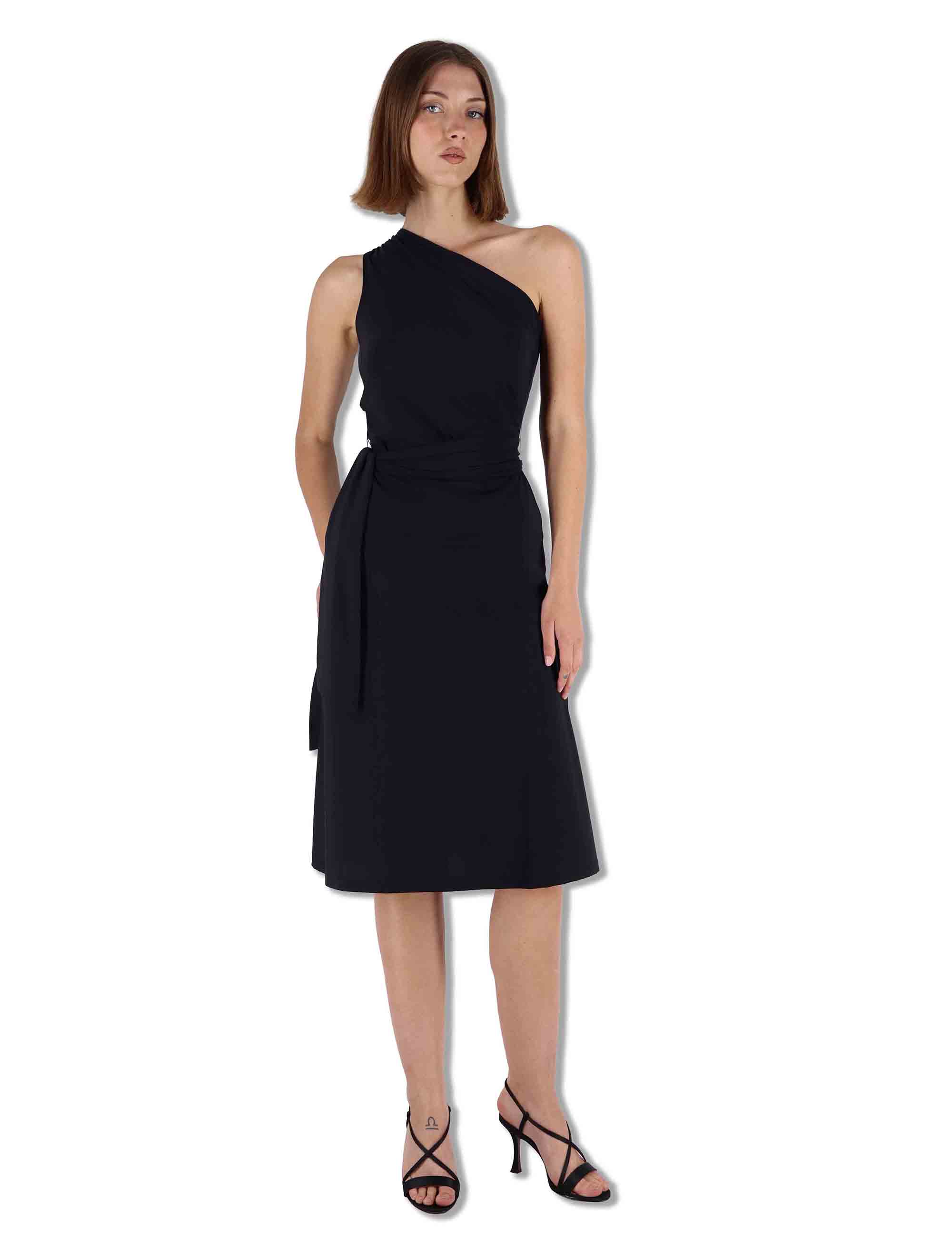 Abiti donna Soft in jersey nero monospalla con fusciacca JF671570210 20000 Maliparmi 