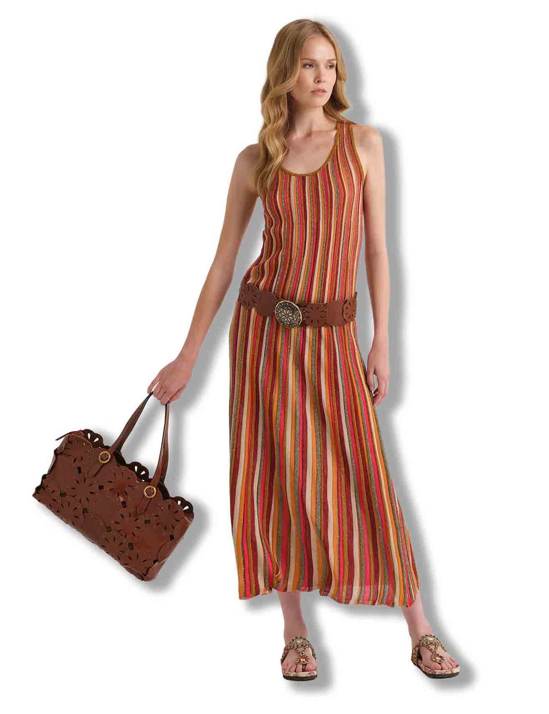 Abiti lunghi donna Flexage Stripes in viscosa a righe verticali ruggine e multicolore JF951378211 31B99 Maliparmi 