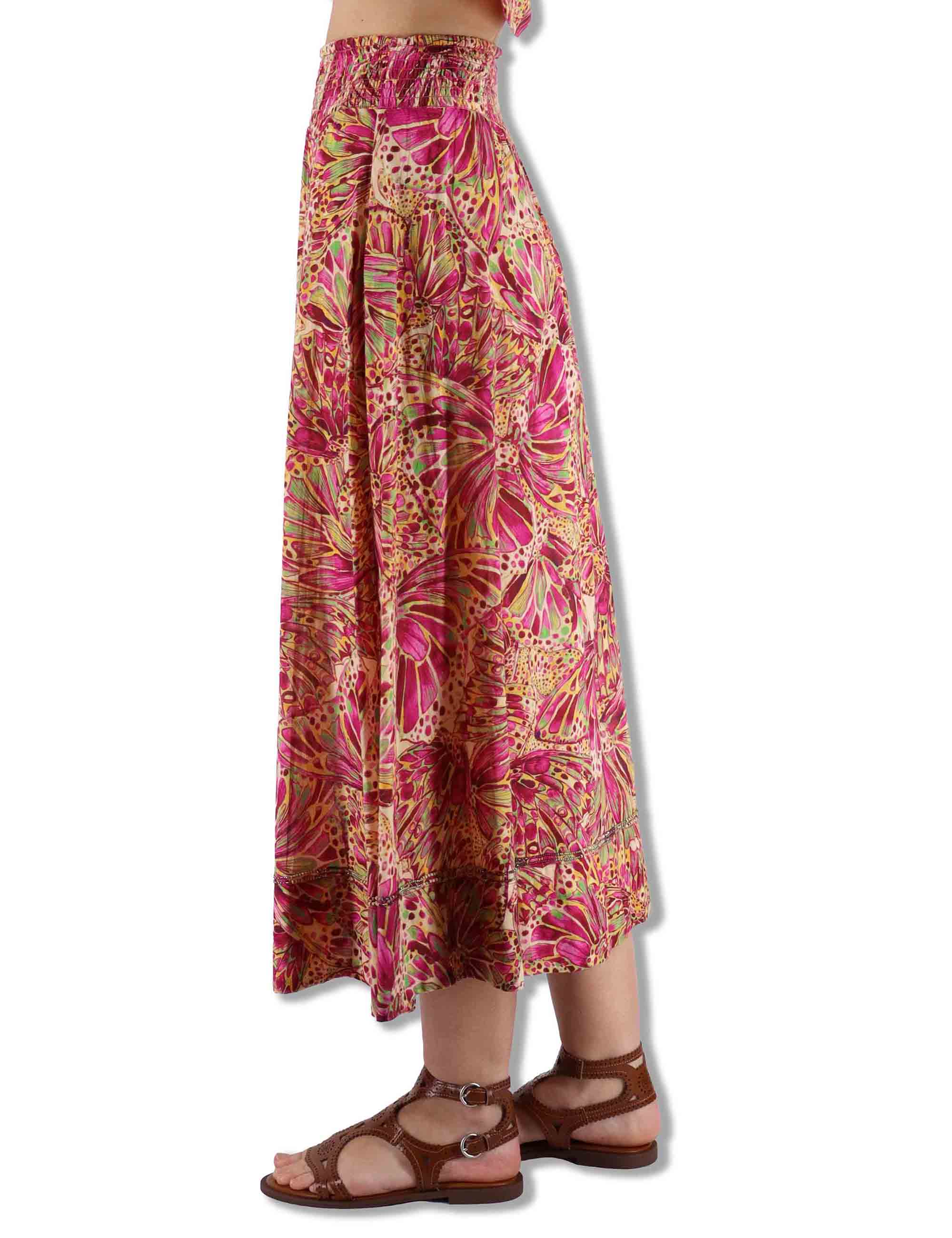 Gonne lunghe donna Sweet Butterfly in cotone rosso stampato a fantasia JG666715217 B7008 Maliparmi 
