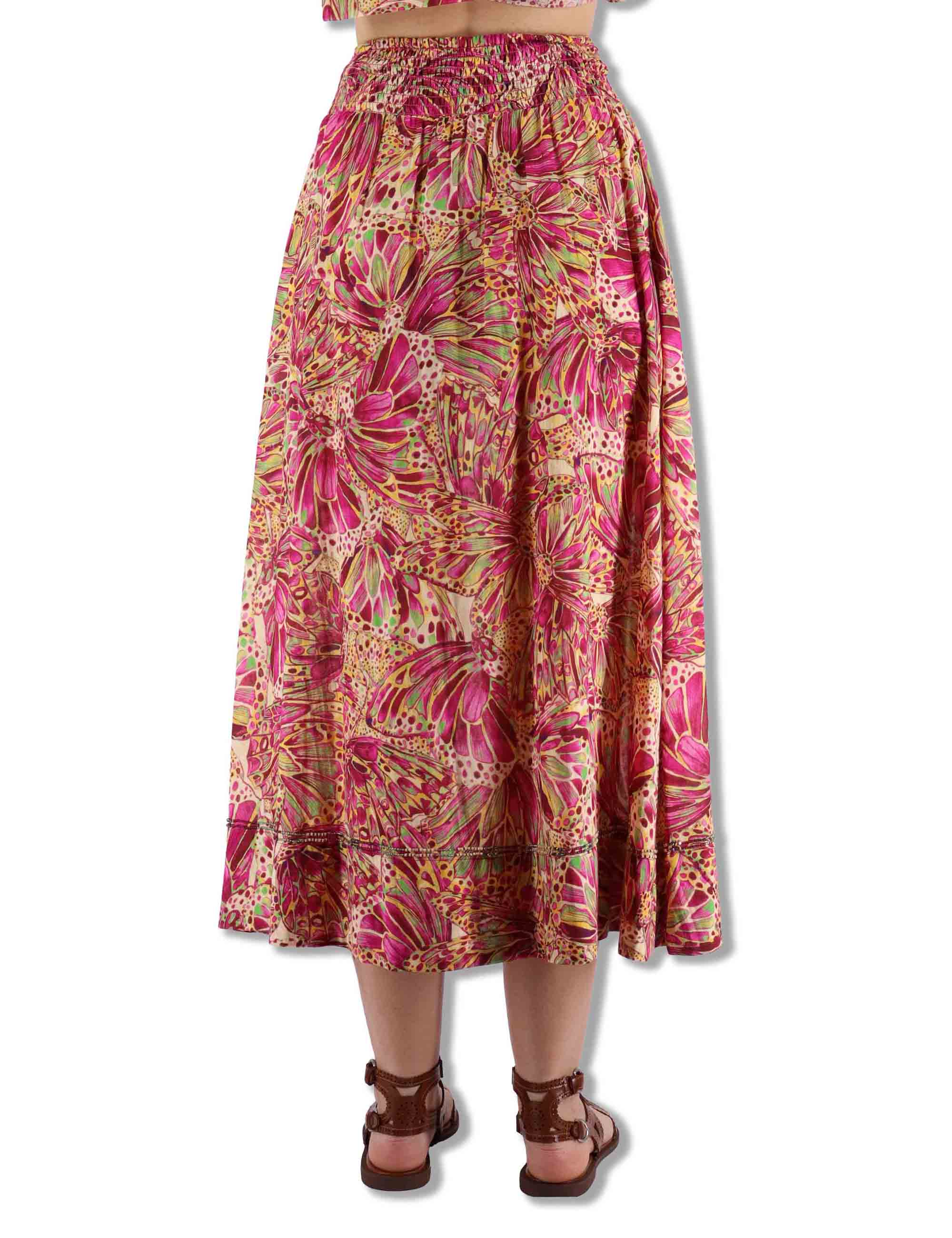 Gonne lunghe donna Sweet Butterfly in cotone rosso stampato a fantasia JG666715217 B7008 Maliparmi 