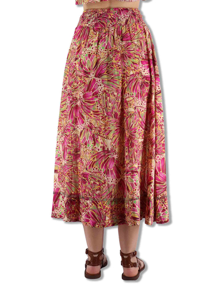 Gonne lunghe donna Sweet Butterfly in cotone rosso stampato a fantasia JG666715217 B7008 Maliparmi 