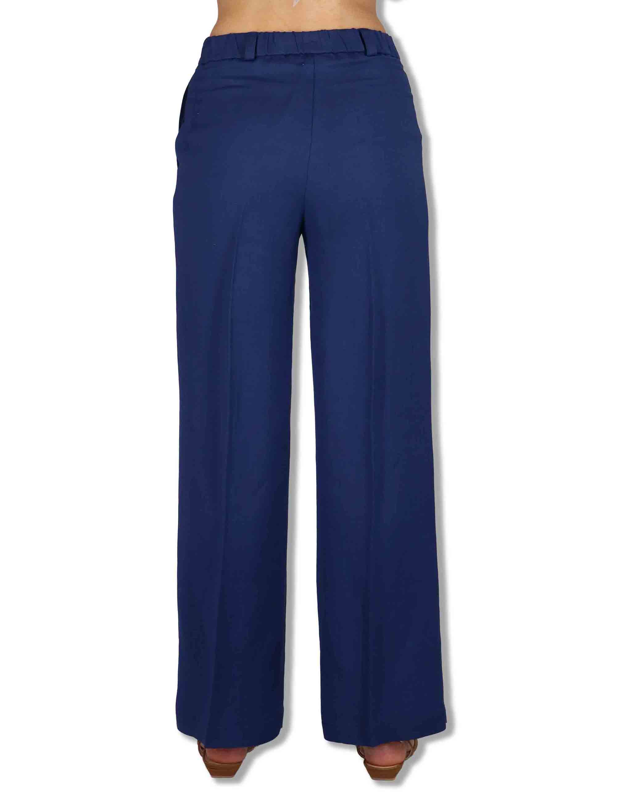 Pantaloni donna Timeless in lino blu a gamba larga e tasche laterali JH803340106 80049 Maliparmi 