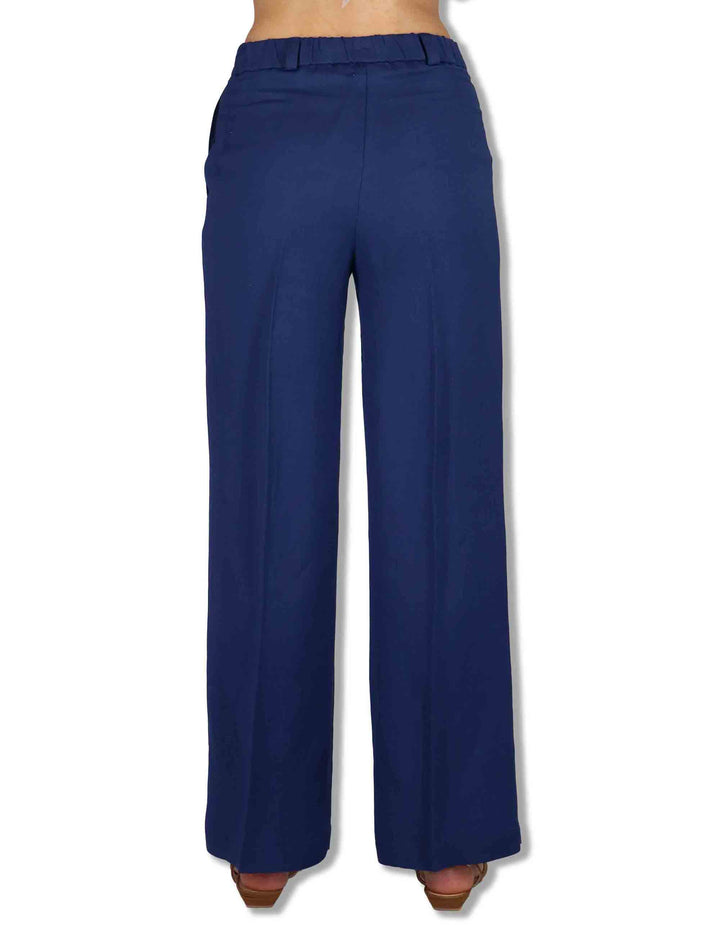 Pantaloni donna Timeless in lino blu a gamba larga e tasche laterali JH803340106 80049 Maliparmi 