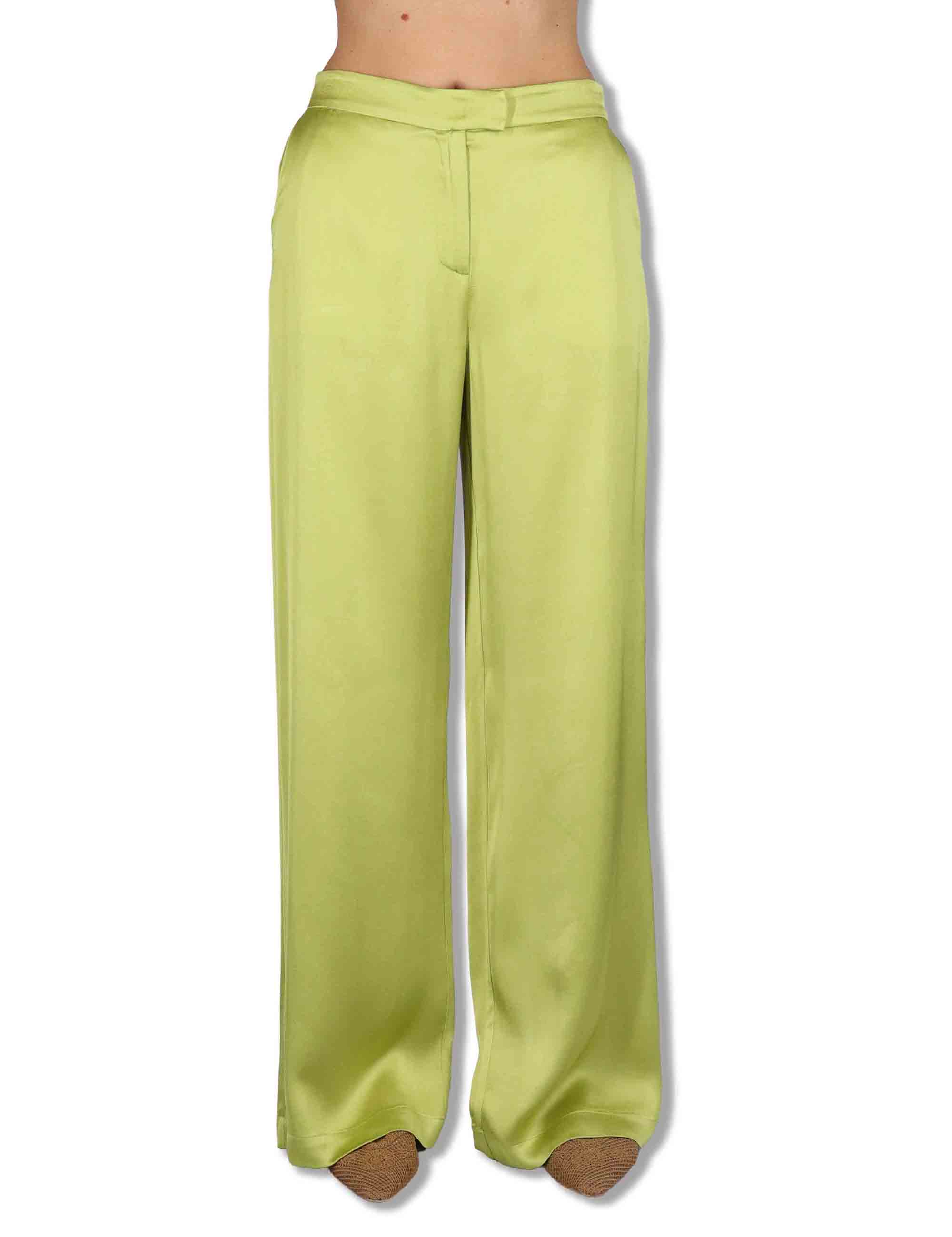 Pantaloni donna Shiny Cady in viscosa verde con gamba larga JH807550631 60109 Maliparmi 
