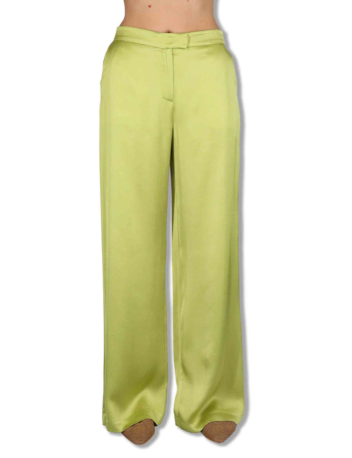 Pantaloni donna Shiny Cady in viscosa verde con gamba larga JH807550631 60109 Maliparmi 