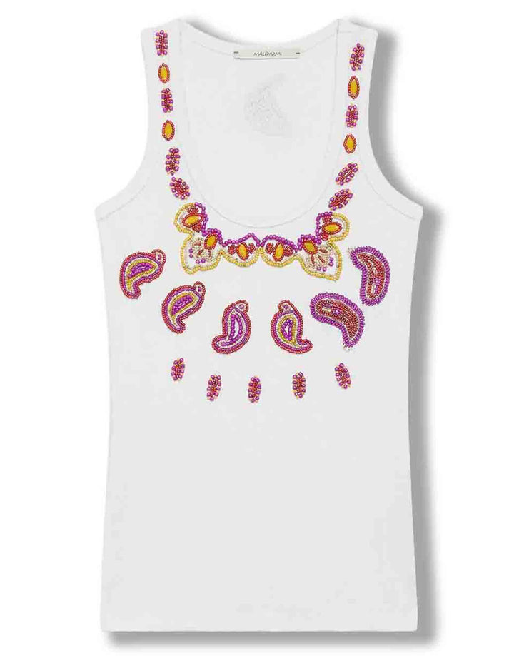 Top donna Oriental Embroidery in cotone bianco con ricami JP552370669 B3111 Maliparmi 